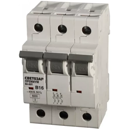 Выключатель автоматический СВЕТОЗАР &quot;ПРЕМИУМ&quot; 3-полюсный, 20 A, &quot;B&quot;, откл. сп. 6 кА, 400 В SV-49013-20-B купить в Екатеринбурге