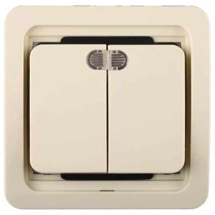 Выключатель СВЕТОЗАР &quot;ГАММА&quot; двухклавишный, с подсветкой, цвет бежевый, 10А/~250В SV-54135-B купить в Екатеринбурге
