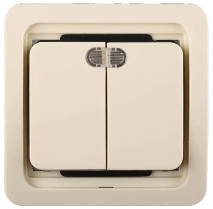 Выключатель СВЕТОЗАР &quot;ГАММА&quot; двухклавишный, с подсветкой, цвет бежевый, 10А/~250В SV-54135-B купить в Екатеринбурге