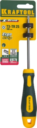 Отвертка KRAFTOOL, Cr-Mo-V сталь, двухкомпонентная противоскользящая рукоятка, TORX Hole, №25x100мм 250077-25-100 купить в Екатеринбурге