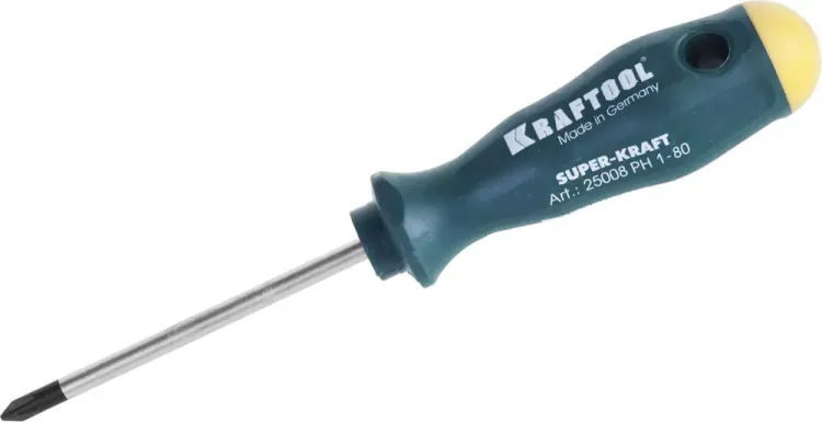 Отвертка KRAFTOOL, Cr-Mo-V закалённый стержень, двухкомпонентная противоскользящ рукоятка, PH 1x80мм 25008-1-080 купить в Екатеринбурге