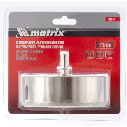 Сверло алмазное по керамограниту 115 х 67 мм 3-гранный хвостовик MATRIX артикул 726943 купить в Екатеринбурге