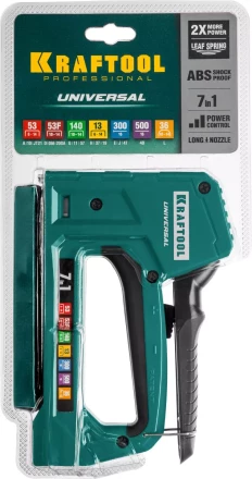 Степлер для скоб "Universal" 7-в-1: 53(6-14 мм)/53F(10-14 мм)/140 (10-14 мм)/13 (6-14 мм)/36 (10-14 мм)/300(16 мм)/500(16 мм), суперлегкий, KRAFTOOL 31524 купить в Екатеринбурге