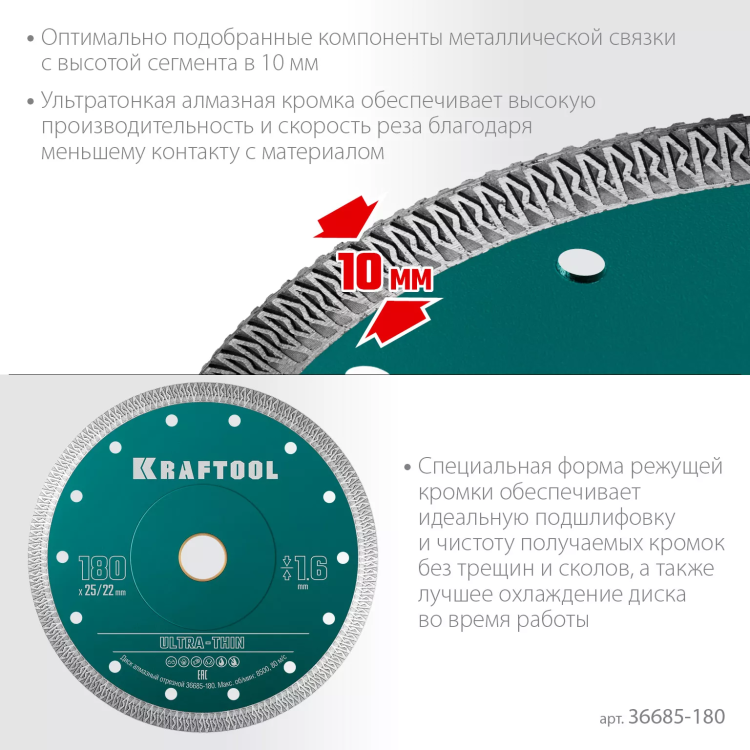 Диск алмазный для УШМ и плиткорезов супертонкие  ULTRA-THIN 36685-180 купить в Екатеринбурге