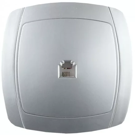 Розетка СВЕТОЗАР &quot;АКЦЕНТ&quot; телефонная одинарная в сборе, цвет серебристый металлик SV-54217-SM купить в Екатеринбурге