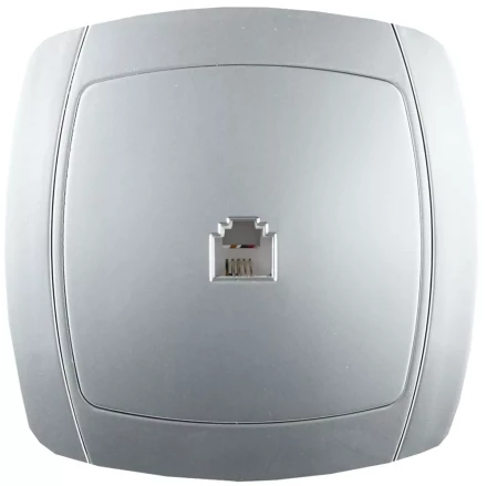 Розетка СВЕТОЗАР &quot;АКЦЕНТ&quot; телефонная одинарная в сборе, цвет серебристый металлик SV-54217-SM купить в Екатеринбурге