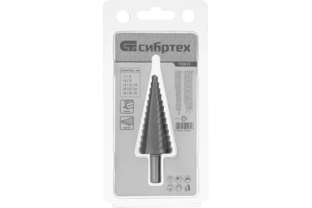 Сверло ступенчатое по металлу Сибртех 723013, 6-8-10-12-14-16-18-20-22-24-26-28-30мм купить в Екатеринбурге