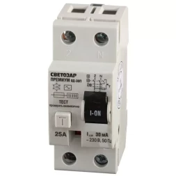 Выключатель дифференциальный &quot;УЗО&quot; СВЕТОЗАР &quot;ПРЕМИУМ&quot;, 2-полюсный, 25 A, &quot;AC&quot;, откл.диф.ток. 30 мА, 230В SV-49112-30-25