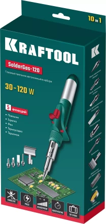 SolderGas 120K набор 10-в-1, газовый паяльник, горелка, фен, 30-120 Вт, пьезоподжиг, 1300°С 55503-H10 купить в Екатеринбурге
