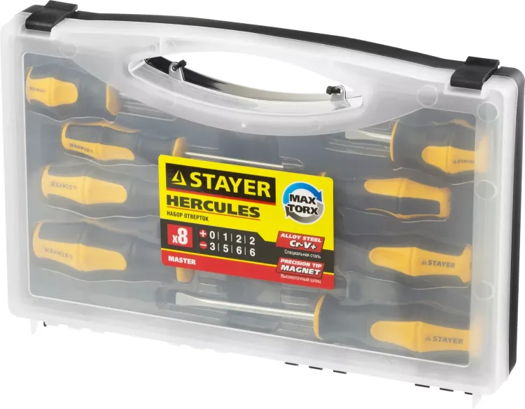 Набор STAYER "MASTER" HERCULES: Отвертки, Cr-V, эргономичная двухкомпонентная рукоятка, 8шт 25055-H8_z02 купить в Екатеринбурге