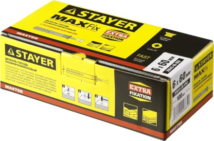 Дюбель-гвоздь полипропиленовый, потайный бортик, 6 x 60 мм, 100 шт, STAYER Master 30645-06-060 30645-06-060 купить в Екатеринбурге