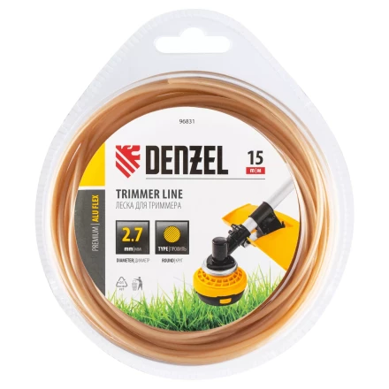 Леска для триммера армированная алюминием круглая, 2,7мм х 15м, блистер ALUFLEX Denzel 96831 купить в Екатеринбурге