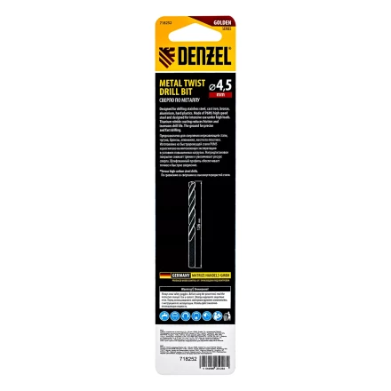 Сверло спиральное по металлу Denzel  4,5 х 126 мм, Р6М5, Golden Tip, удлиненное, 718252 купить в Екатеринбурге