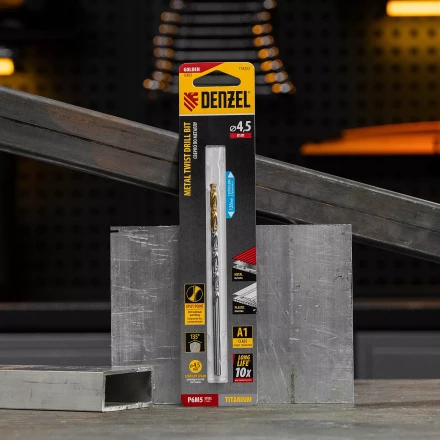 Сверло спиральное по металлу Denzel  4,5 х 126 мм, Р6М5, Golden Tip, удлиненное, 718252 купить в Екатеринбурге