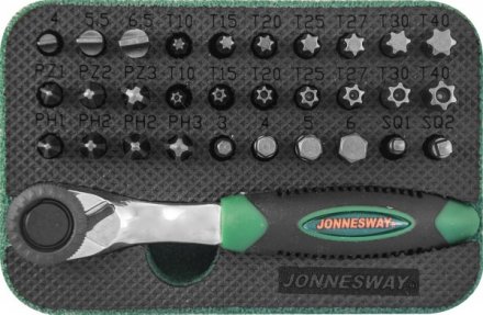 Набор вставок-бит трещеточная  рукоятка мини 1/4DR 32предмета Jonnesway RD01032S 49303 купить в Екатеринбурге