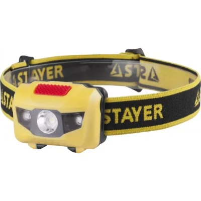 Фонарь STAYER "MASTER" налобный светодиодный, 1Вт(80Лм)+2LED, 4 режима, 3ААА 56568