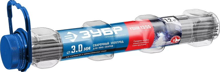 ЗУБР Д 3.0 х 350 мм, 1.2 кг в ПВХ тубе, УОНИ 13/55 с основным покрытием, электрод сварочный, Профессионал (40021-3.0) купить в Екатеринбурге