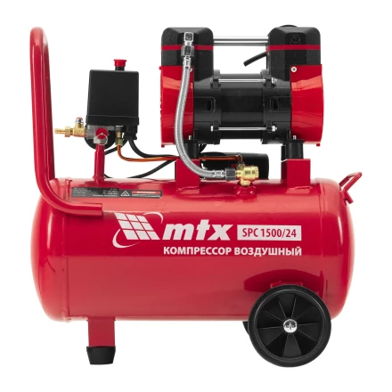 Компрессор безмасляный малошумный SPC 1500/24, 1500 Вт, ресивер 24 л, 260 л/мин// MTX 58139 купить в Екатеринбурге