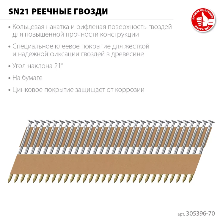 ЗУБР SN21 70 х 3.1 мм, реечные гвозди рифленые оцинкованные, 2400 шт (305396-70) купить в Екатеринбурге