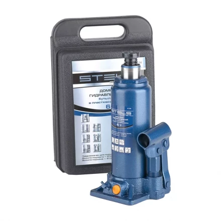 Домкрат гидравлический бутылочный 6 т h подъема 216–413 мм в пластиковом кейсе  STELS 51124 купить в Екатеринбурге