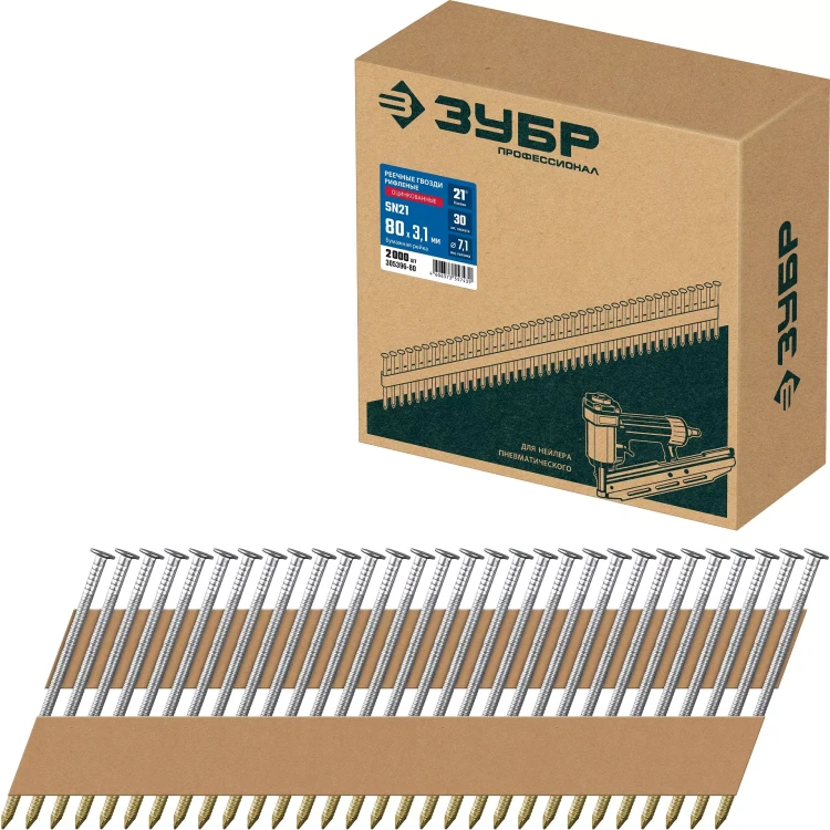 ЗУБР SN21 80 х 3.1 мм, реечные гвозди рифленые оцинкованные, 2010 шт (305396-80) купить в Екатеринбурге