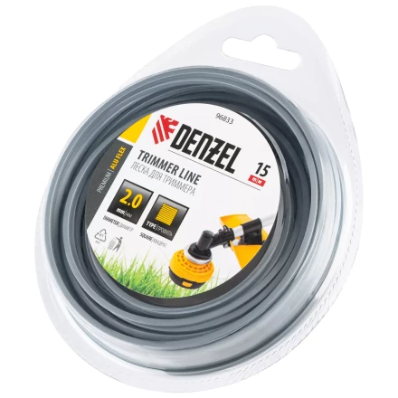 Леска для триммера армированная алюминием квадратная, 2,0мм х 15м, блистер ALUFLEX Denzel 96833 купить в Екатеринбурге