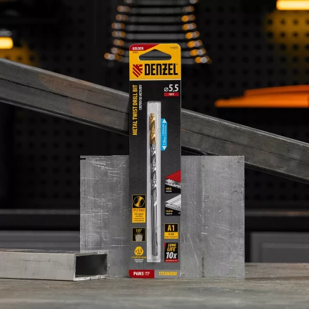 Сверло спиральное по металлу Denzel 5,5 х 139 мм, Р6М5, Golden Tip, удлиненное, 718255 купить в Екатеринбурге