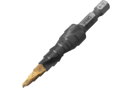 Сверло ступенчатое Denzel 723602, 4-5-6-7-8-9-10-11-12 мм, Р6М5, 6-гр. хвостовик купить в Екатеринбурге