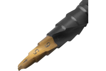 Сверло ступенчатое Denzel 723602, 4-5-6-7-8-9-10-11-12 мм, Р6М5, 6-гр. хвостовик купить в Екатеринбурге