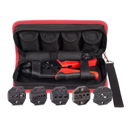 Пресс-клещи КВТ СТО+5 с 5 матрицами МПК для опрессовки разъемов, втулочных, изолированных и неизолированных наконечников (набор) (90777) купить в Екатеринбурге