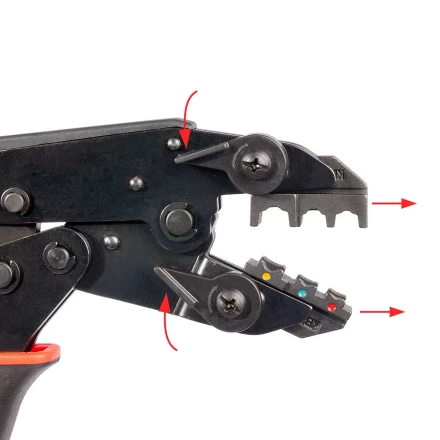 Пресс-клещи КВТ СТО+5 с 5 матрицами МПК для опрессовки разъемов, втулочных, изолированных и неизолированных наконечников (набор) (90777) купить в Екатеринбурге