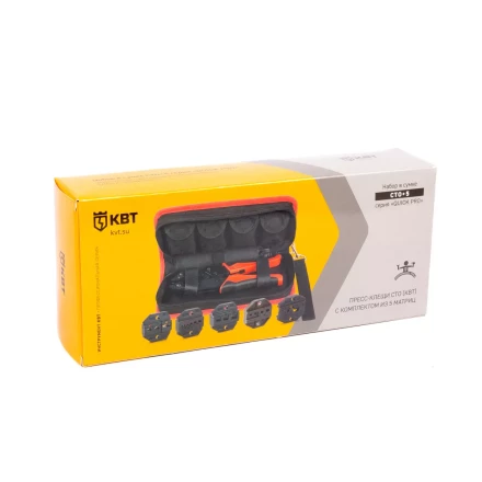 Пресс-клещи КВТ СТО+5 с 5 матрицами МПК для опрессовки разъемов, втулочных, изолированных и неизолированных наконечников (набор) (90777) купить в Екатеринбурге