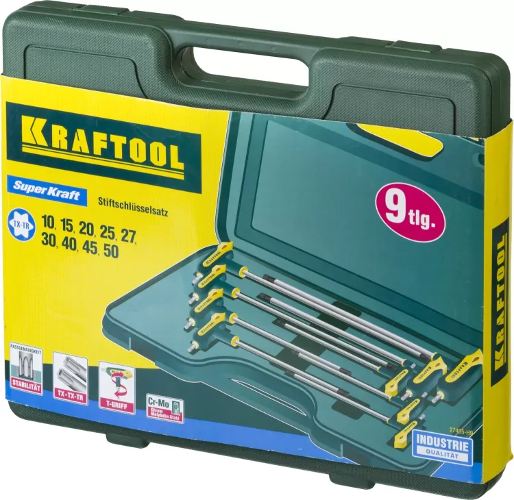 Набор KRAFTOOL Ключи "INDUSTRIE" имбусовые,Cr-Mo(S2),Т-образные,эргоном двухкомп рукоятка,TORX Hole 10-50,9 шт,в боксе 27455-H9 купить в Екатеринбурге