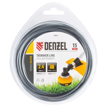 Леска для триммера армированная алюминием квадратная, 2,4мм х 15м, блистер ALUFLEX Denzel 96834 купить в Екатеринбурге