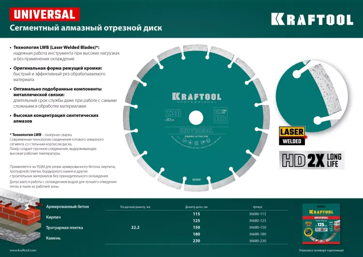 Диск алмазный отрезной для УШМ UNIVERSAL 36680-230 купить в Екатеринбурге