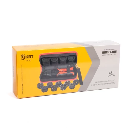 Пресс-клещи КВТ СТО+9 с 9 матрицами МПК для опрессовки разъемов, втулочных, изолированных и неизолированных наконечников (набор) (90778) купить в Екатеринбурге