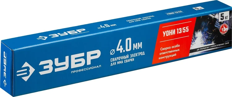 ЗУБР Д 4.0 х 450 мм, 5 кг в коробке, УОНИ 13/55 с основным покрытием, электрод сварочный, Профессионал (40025-4.0) купить в Екатеринбурге