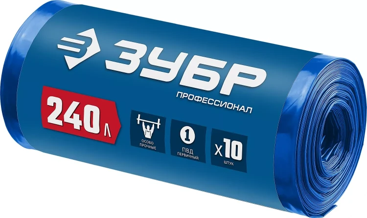 ЗУБР 240 л, 10 шт, синие, из первичного материала, особопрочные, строительные мусорные мешки, Профессионал (39159-240) купить в Екатеринбурге
