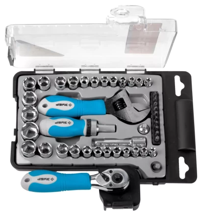 Набор ЗУБР Слесарно-монтажный инструмент &quot;ЭКСПЕРТ&quot;, ключ развод.,отвертка реверс. с насадками, пласт.бокс, 43пред. 25290-H43 купить в Екатеринбурге