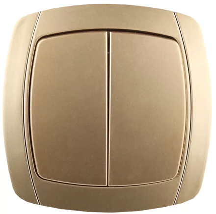 Выключатель СВЕТОЗАР &quot;АКЦЕНТ&quot; двухклавишный в сборе, цвет золотой металлик, 10А/~250В SV-54234-GM купить в Екатеринбурге