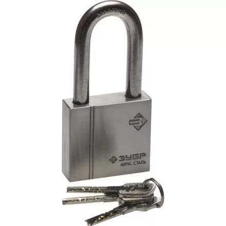 Замок ЗУБР &quot;ЭКСПЕРТ&quot; навесной, нержавеющая сталь (корпус и дужка), удлиненная закаленная дужка, 60мм 37290-60-1 купить в Екатеринбурге