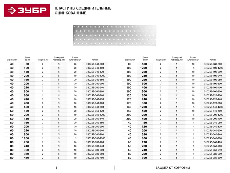 Пластина соединительная ЗУБР "МАСТЕР", 80х300мм, 1шт 310256-080-300 купить в Екатеринбурге