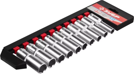 Набор ЗУБР &quot;МАСТЕР&quot;: Торцовые головки (1/2&quot;) удлиненные на пластиковом рельсе, Cr-V, 10-19мм, 10 предметов 27653-H10 купить в Екатеринбурге
