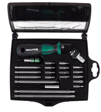 Отвертка KRAFTOOL &quot;EXPERT&quot;, реверсивно-рычажная, с битами и головками, 22шт 25555-H22 купить в Екатеринбурге