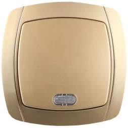 Выключатель СВЕТОЗАР &quot;АКЦЕНТ&quot; одноклавишный в сборе, с подсветкой, цвет золотой металлик, 10А/~250В SV-54231-GM