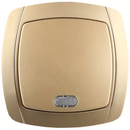 Выключатель СВЕТОЗАР &quot;АКЦЕНТ&quot; одноклавишный в сборе, с подсветкой, цвет золотой металлик, 10А/~250В SV-54231-GM купить в Екатеринбурге