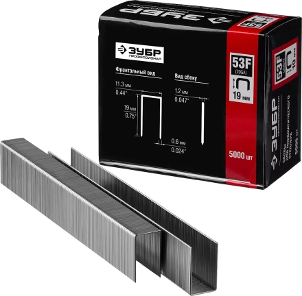 Скобы тип 53F, 19 мм, особотвердые, ЗУБР &quot;ПРОФЕССИОНАЛ&quot; 31950-19, 5000 шт 31950-19 купить в Екатеринбурге