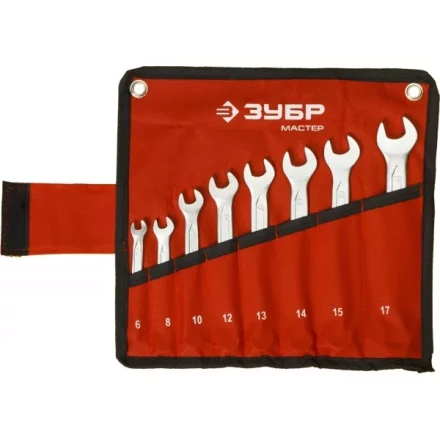 Набор ЗУБР &quot;МАСТЕР&quot;: Ключ гаечный комбинированный, Cr-V сталь, хромированный, 6-17мм, 8шт 27087-H8 купить в Екатеринбурге