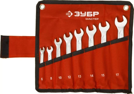 Набор ЗУБР &quot;МАСТЕР&quot;: Ключ гаечный комбинированный, Cr-V сталь, хромированный, 6-17мм, 8шт 27087-H8 купить в Екатеринбурге
