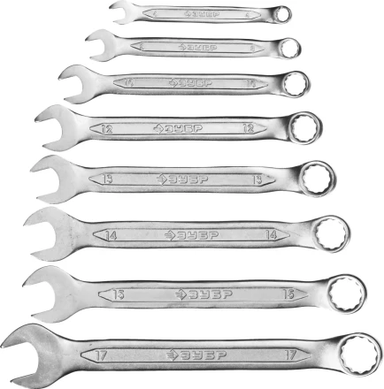 Набор ЗУБР &quot;МАСТЕР&quot;: Ключ гаечный комбинированный, Cr-V сталь, хромированный, 6-17мм, 8шт 27087-H8 купить в Екатеринбурге